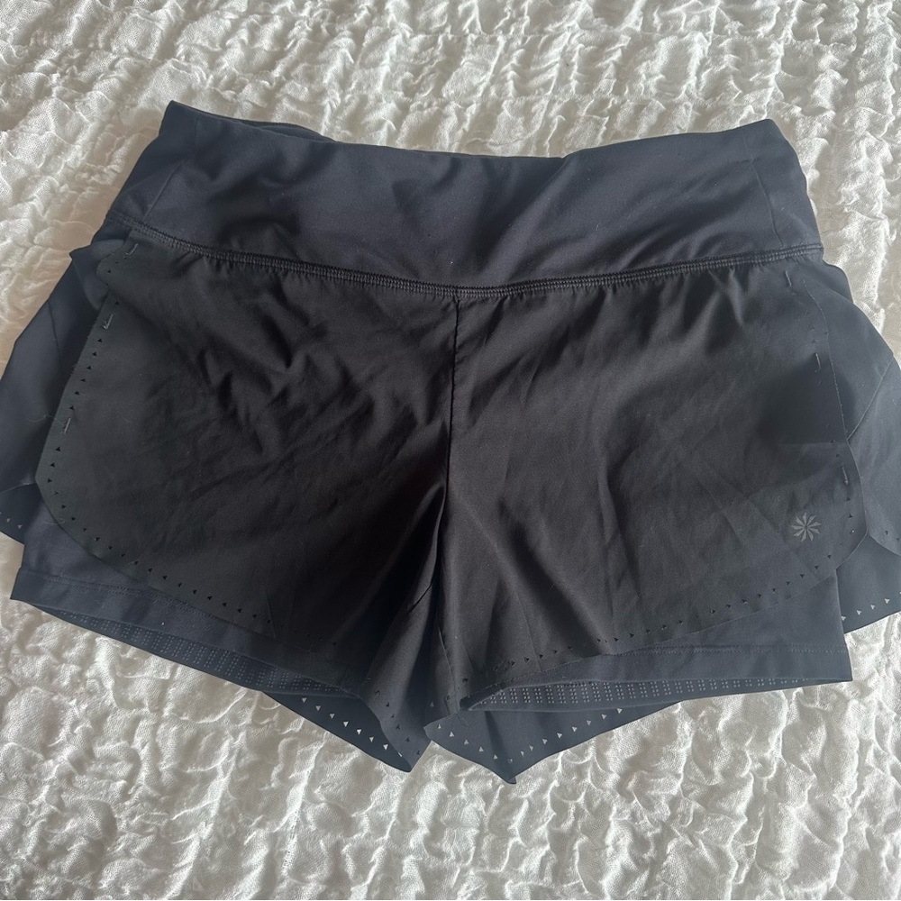 Athleta Running Shorts Black Built In Liner Laser Cut Small Athletic